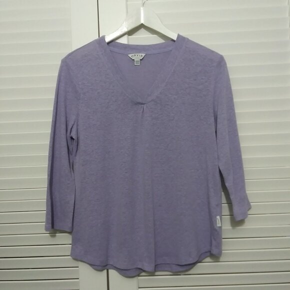 Orvis Tops - Orvis Purple V Neck Linen Blend 3/4 Sleeve Popover Top